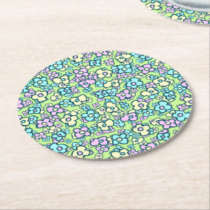 Dessous-de-verre Rond En Papier Jolies Fleurs d'Art folklorique Pastel Colors Prin