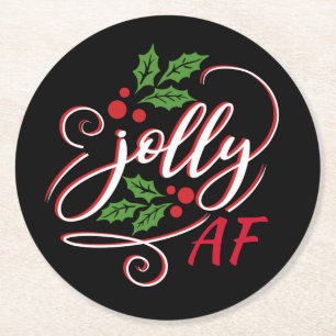 Dessous-de-verre Rond En Papier Jolly AF Christmas Holly Boire Humour
