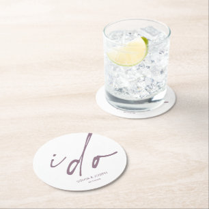 Dessous-de-verre Rond En Papier Jour de mariage Élégant Script I Do