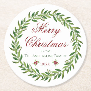 Dessous-de-verre Rond En Papier Joyeuse famille de couronnes de Noël