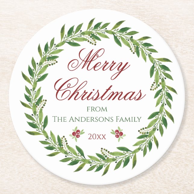 Dessous-de-verre Rond En Papier Joyeuse famille de couronnes de Noël (Devant)