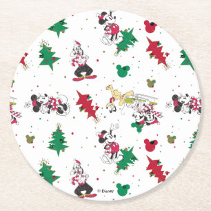 Dessous-de-verre Rond En Papier Joyeuses fêtes   Christmas Mickey Souris & Amis