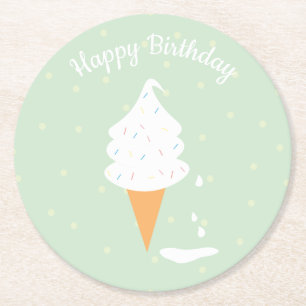 Dessous-de-verre Rond En Papier Joyeux Anniversaire Crème glacée Cone Saupoudrer P