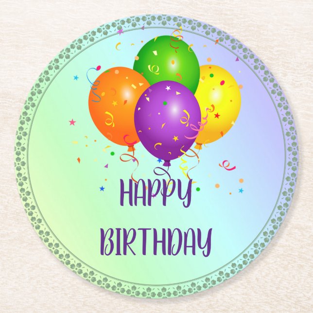 Dessous-de-verre Rond En Papier Joyeux anniversaire, design populaire, (Devant)