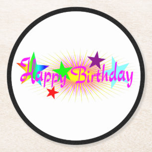 Dessous-de-verre Rond En Papier Joyeux anniversaire et étoiles -
