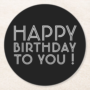 Dessous-de-verre Rond En Papier "Joyeux Anniversaire Pour Vous !" Noir & Blanc