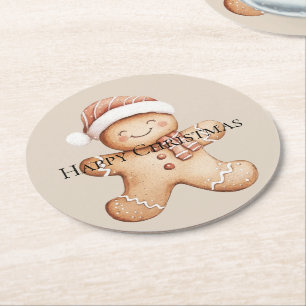 Dessous-de-verre Rond En Papier Joyeux biscuit en pain d'épices avec Santa Hat