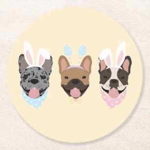 Dessous-de-verre Rond En Papier Joyeux Bulldogs français de Pâques