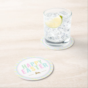 Dessous-de-verre Rond En Papier Joyeux Bunny Pâques Pastel Stripe