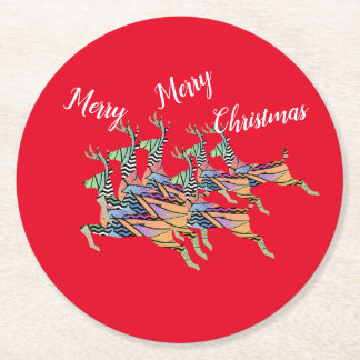 Dessous-de-verre Rond En Papier Joyeux Cerf bondissant de Noël