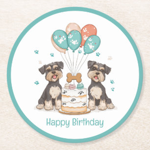 Dessous-de-verre Rond En Papier Joyeux Chiens Schnauzer