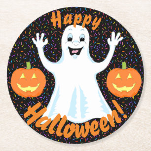 Dessous-de-verre Rond En Papier Joyeux Dessous de verre d'Halloween fantôme