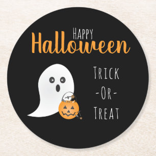 Dessous-de-verre Rond En Papier Joyeux Fantôme Halloween Éffrayant