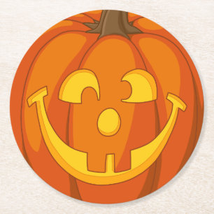 Dessous-de-verre Rond En Papier Joyeux Goofy Jack-o'-lantern Halloween Face Citrou