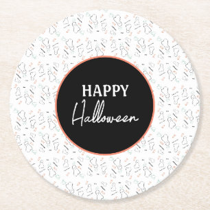 Dessous-de-verre Rond En Papier Joyeux Halloween Fantôme Bonbons Dessin à Main Lev