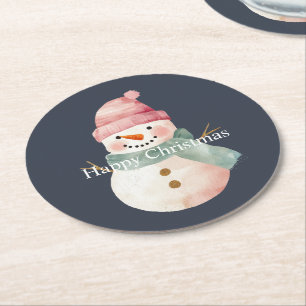 Dessous-de-verre Rond En Papier Joyeux Noël de Snowman