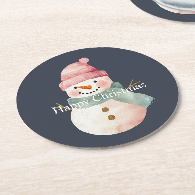 Dessous-de-verre Rond En Papier Joyeux Noël de Snowman (Incliné)