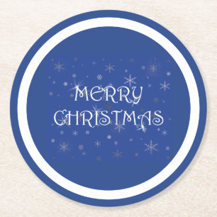 Dessous-de-verre Rond En Papier Joyeux Noël en bleu avec des flocons de neige