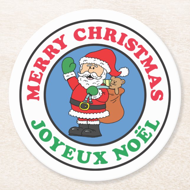 Dessous-de-verre Rond En Papier Joyeux Noel French Christmas (Devant)