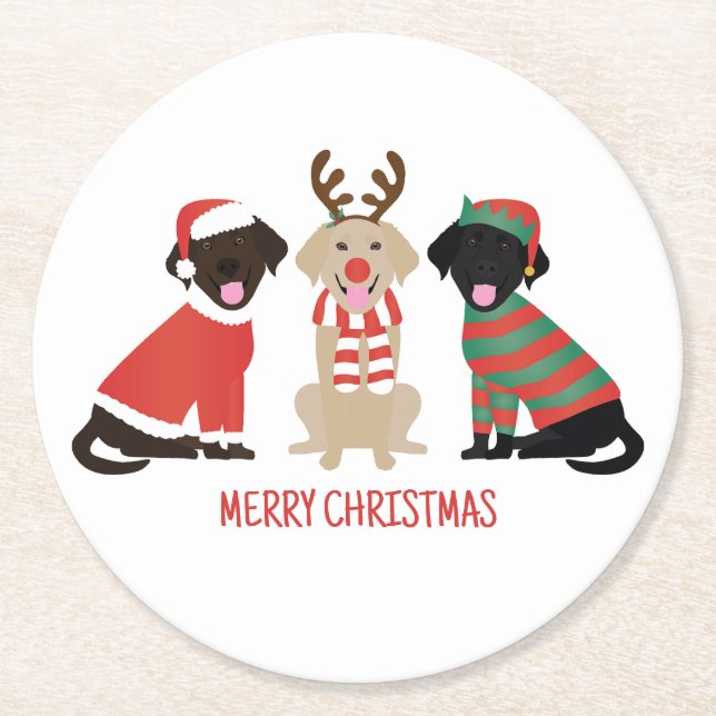 Dessous-de-verre Rond En Papier Joyeux Noël Labrador Retriever Dogs (Devant)