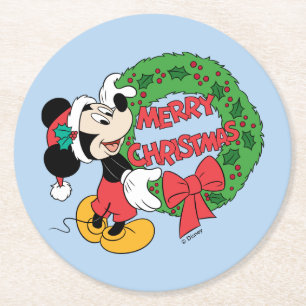 Dessous-de-verre Rond En Papier Joyeux Noël Mickey Mouse Holiday Wreath