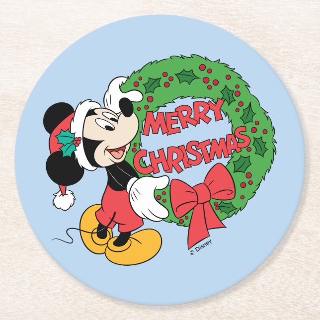 Dessous-de-verre Rond En Papier Joyeux Noël| Mickey Mouse Holiday Wreath (Devant)