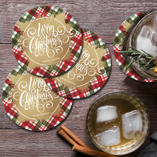 Dessous-de-verre Rond En Papier Joyeux Noël Or Plaid