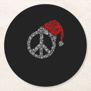 Dessous-de-verre Rond En Papier Joyeux Noël Symbole hippie Casquette du Père Noë
