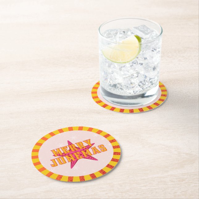 Dessous-de-verre Rond En Papier Joyeux Noël tropical Junemas (En situation)
