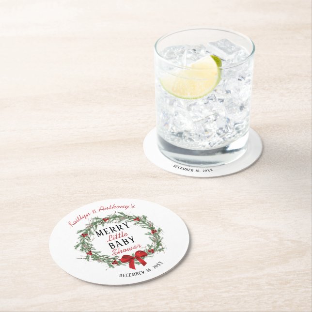 Dessous-de-verre Rond En Papier Joyeux petit Baby shower de Noël (En situation)