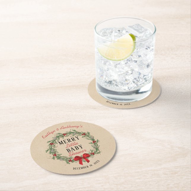 Dessous-de-verre Rond En Papier Joyeux petit Baby shower de Noël (En situation)