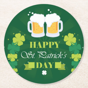 Dessous-de-verre Rond En Papier Joyeux St. Patricks Day Bière et Clovers