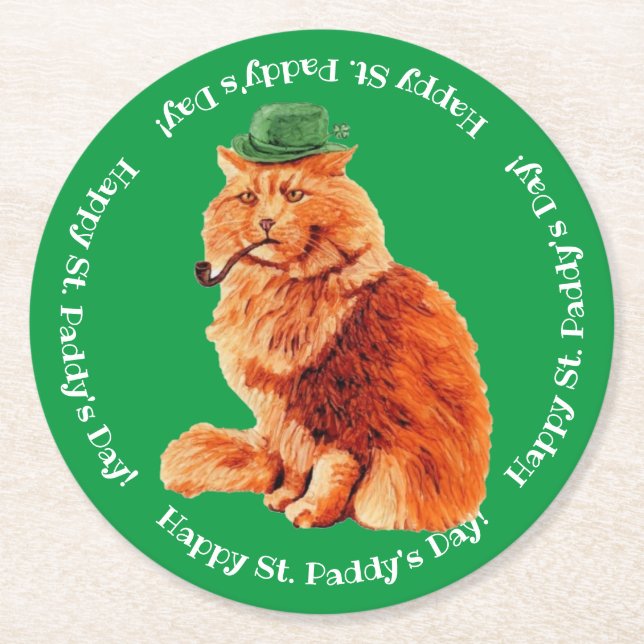 Dessous-de-verre Rond En Papier Joyeux St. Patrick's Day Lucky Cat Paper Dessous d (Devant)
