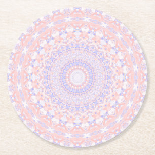 Dessous-de-verre Rond En Papier Kaleidoscope rose, blanc et bleu