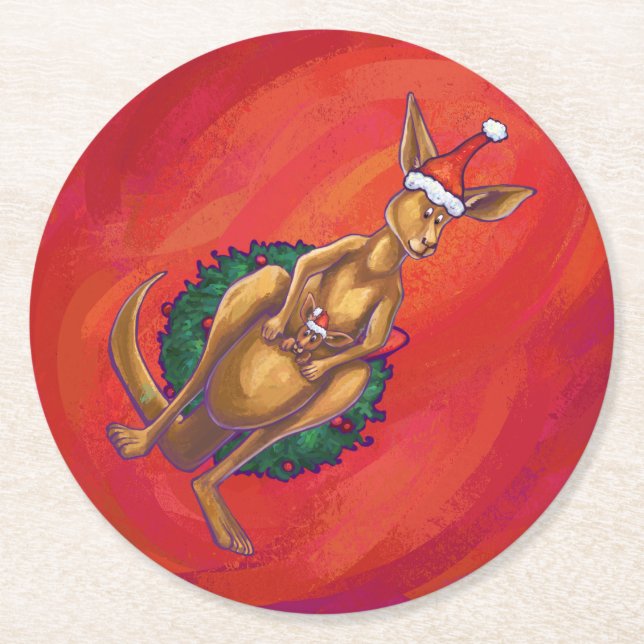 Dessous-de-verre Rond En Papier Kangaroo Xmas En Rouge (Devant)