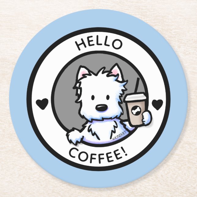 Dessous-de-verre Rond En Papier KiniArt Coffee Westie (Devant)