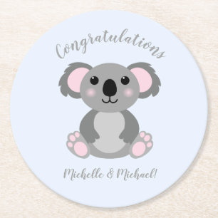 Dessous-de-verre Rond En Papier Koala Bear Baby shower Blue Boy