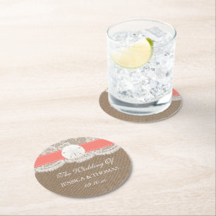 Dessous-de-verre Rond En Papier La collection de mariage Coral Sand Dollar Beach