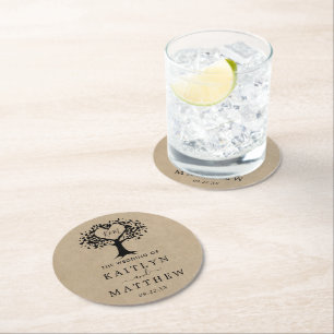 Dessous-de-verre Rond En Papier La collection Rustic Heart Tree Mariage