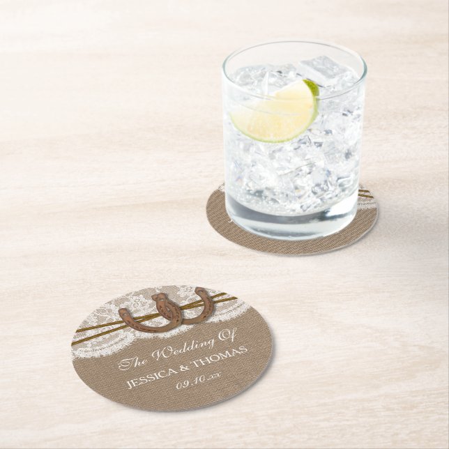 Dessous-de-verre Rond En Papier La collection Rustic Horseshoe Mariage (En situation)