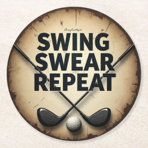 Dessous-de-verre Rond En Papier La devise du passionné de golf : Swing Swear Repea