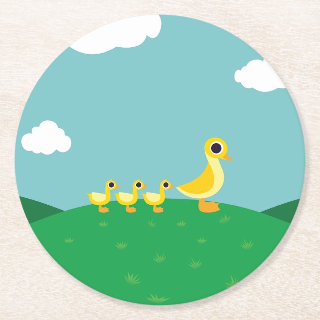 Dessous-de-verre Rond En Papier La famille de canard (Devant)