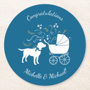 Dessous-de-verre Rond En Papier Labrador Chien Baby shower Blue Boy Lab