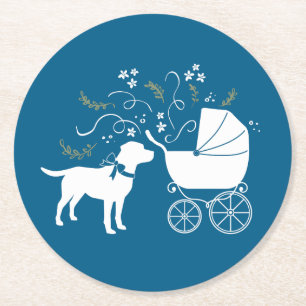 Dessous-de-verre Rond En Papier Labrador Chien Baby shower Blue Boy Lab