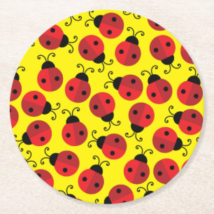 Dessous-de-verre Rond En Papier Lady Bug Cute 1ère fête d'anniversaire