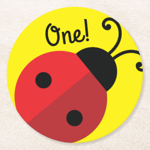 Dessous-de-verre Rond En Papier Lady Bug Cute 1ère fête d'anniversaire