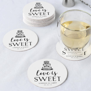 Dessous-de-verre Rond En Papier L'amour est doux   gâteau Mariage