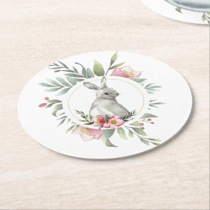Dessous-de-verre Rond En Papier Lapin de Pâques vintage Floral