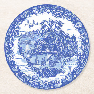 Dessous-de-verre Rond En Papier Lapin lapin de saule bleu FloreI île des animaux