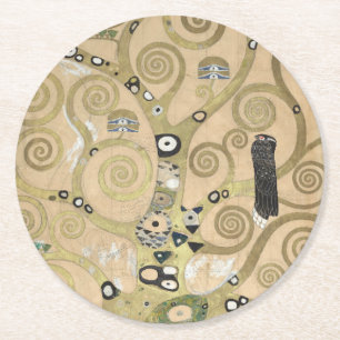 Dessous-de-verre Rond En Papier L'Arbre de Vie, Gustav Klimt Peinture à l'huile